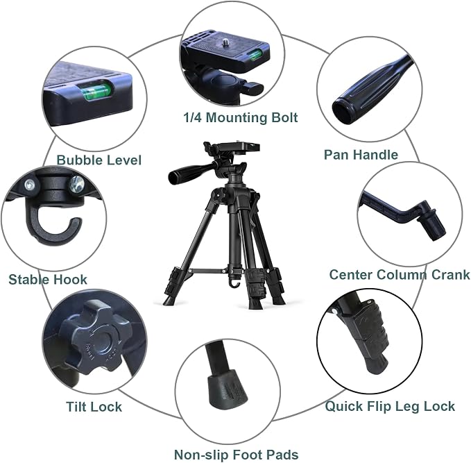 Small Tripod for Camera, Mini Tripod for Projector, Phone, DSLR, Laser Level, Portable Adjustable 11"-25" Height, 5 lbs Capacity, 360 Rotation, Includes Carry Bag and Phone Holder - Image 7