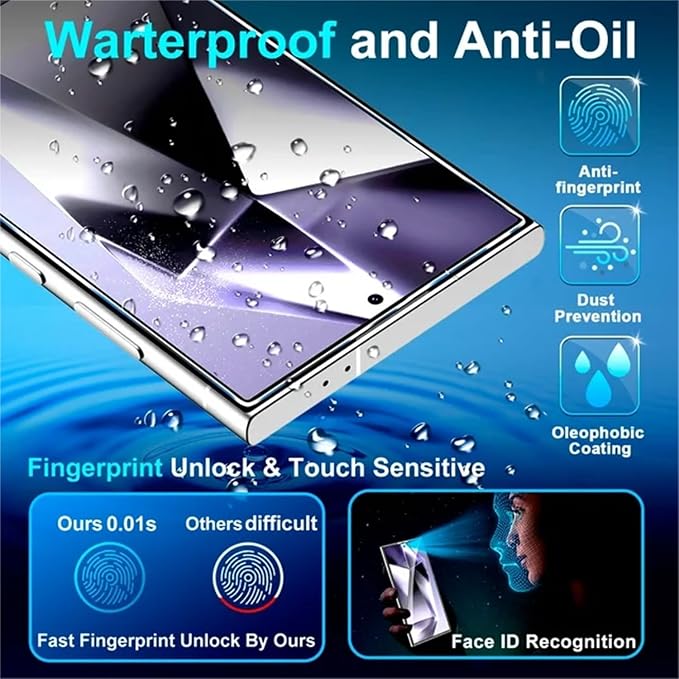 XDesign [2+2 Pack Galaxy S24 Ultra Screen Protector, 9H Tempered Glass Scratch Resistant, Ultrasonic Fingerprint Support, For Samsung Galaxy S24 Ultra 5G 6.8 Inch Glass Screen Protector - Image 4