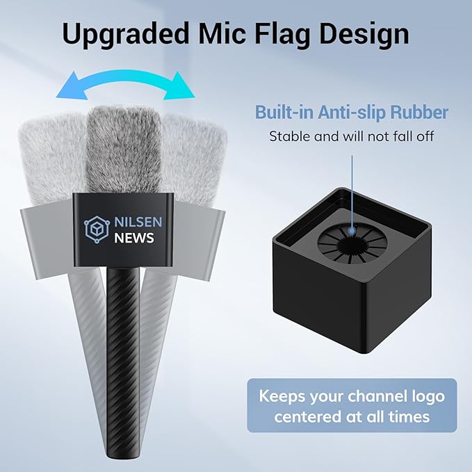 TONOR Wireless Mic Handle Compatible with DJI, RODE, Hollyland, Adjustable length Microphone Stand for ALL Lavalier Mic, Channel Flag Box, Rubber Grip, Wind Muff for Vlog, Reports, Interview, TP40 - Image 6