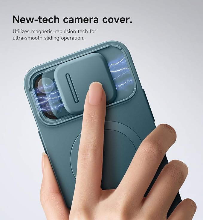 SURITCH for iPhone 13 Pro Max/12 Pro Max Case with Magnetic Camera Slide Cover and Adjustable Kickstand, Compatible with MagSafe, Shockproof Bumper Case Slim Protective Cover 6.7 Inch, Lake Green - Image 4