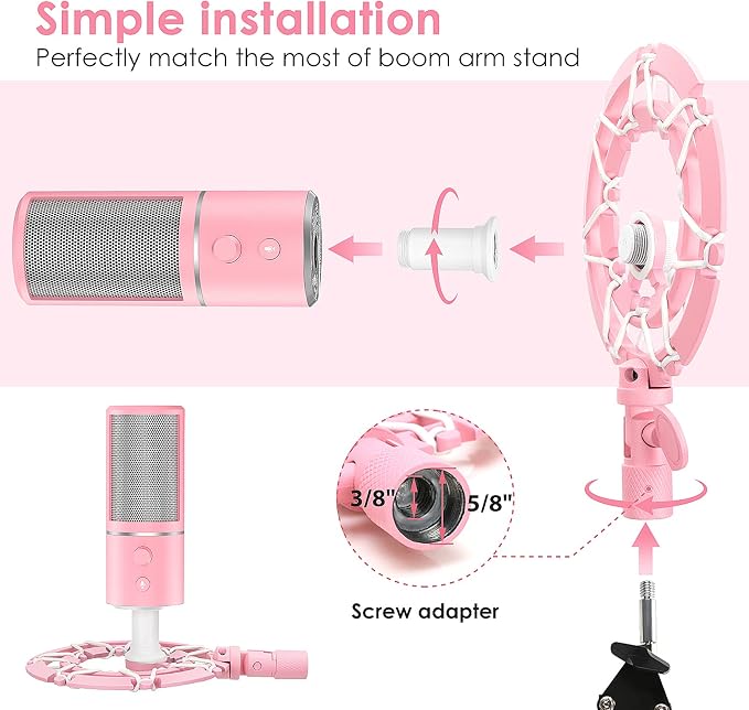 Pink Seiren X Shock Mount and Pop Filter - Pink Microphone Shock Mount for Razer Seiren X, Seiren V2 X Microphone, Shock Mount Mic Holder Compatible for Razer Seiren X Boom Arm Stand by YOUSHARES - Image 3