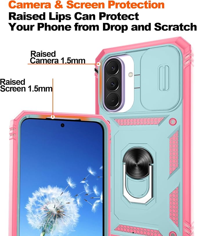 Gritup for Galaxy A37 5G Phone Case: Samsung A37 5G Case with 2*Screen Protector, Magnetic Stand & Slide Camera Cover, Shock Proof Military-Grade para Galaxy A 37 Phone Cover, Green+Pink - Image 4