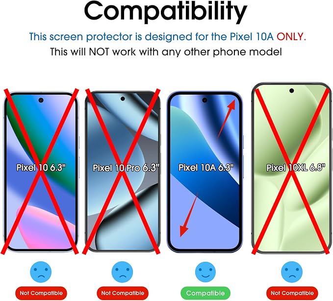 amFilm OneTouch for Google Pixel 10a Screen Protector 6.3'' Tempered Glass | 30s Auto-Alignment, Bubble Free, Scratch & Drop Protection, HD Clear, Camera Lens Protector, 2+2 Pack (Pixel 10a-6.3") - Image 2