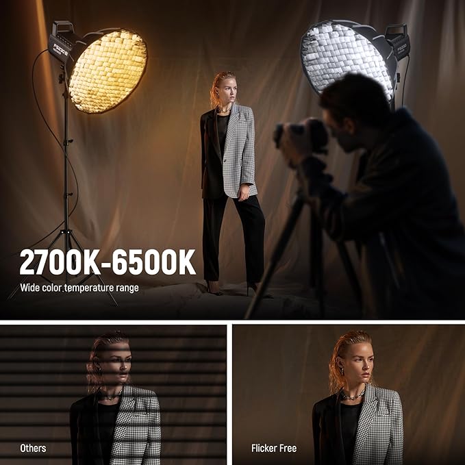 NEEWER FS230B LED Video Light 2.4G/APP Control, 230W Bi Color COB Silent Photography Continuous Output Lighting with 4 PWM Dimming Types, 110000lux/m, 2700K-6500K, CRI 97+, 12 Scenes, Bowens Mount | Silent Photography Continuous Output Lighting, 4 PWM ... - Image 4