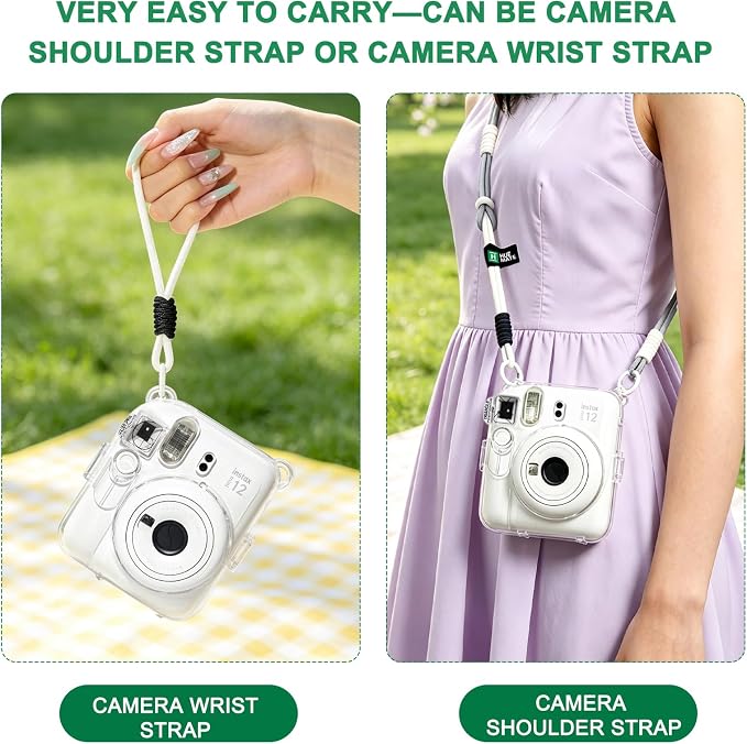 Clear Camera Case for Fujifilm Instax Mini 12, Grey Camera Strap | Protective Cover with Anti-Accidental Shutter, 4 Composition Cards, Photo Storage Holds 10 Films, Clear Hard Shell, No Camera - Image 7