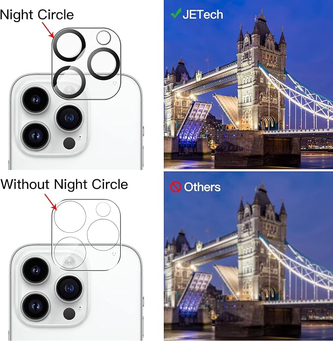 JETech Camera Lens Protector for iPhone 14 Pro/14 Pro Max, 3-Pack | 9H Tempered Glass, HD Clear, Anti-Scratch Protection, Night Shot Compatible, Case-Friendly - Image 6