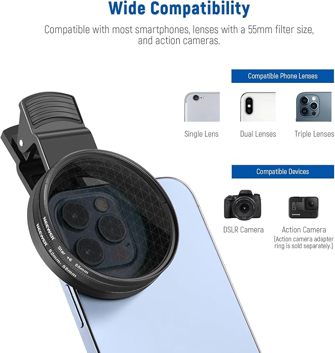NEEWER 55mm ND + CPL + Star + 4 Graduated Color Filter Set | With Phone Lens Clamp, Compatible with iPhone 17 16 16e 15 14 Pro Max Plus Samsung Galaxy S26 S25 Ultra - Image 5