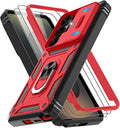 Gritup for Samsung Galaxy S26 Ultra Case: 2*Screen Protector | Slide Camera Cover | Build in 360° Rotating Ring Kickstand | Military Grade Protective Cover for Samsung S 26 Ultra, Red+Black by Gritup