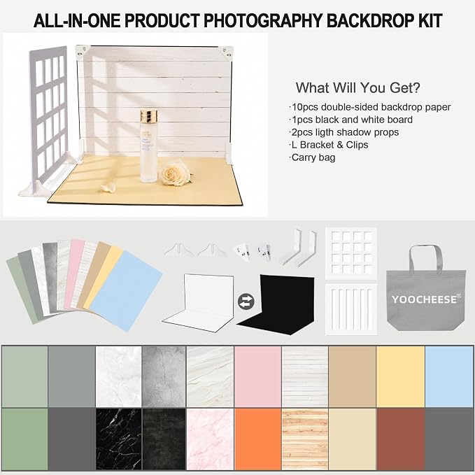 Yoocheese Photo Backdrop for Product Photography, Tabletop Kit, 16.5x11.7in | Create product photos with realistic backgrounds for food, jewelry and small products for content creators and online sellers - Image 2