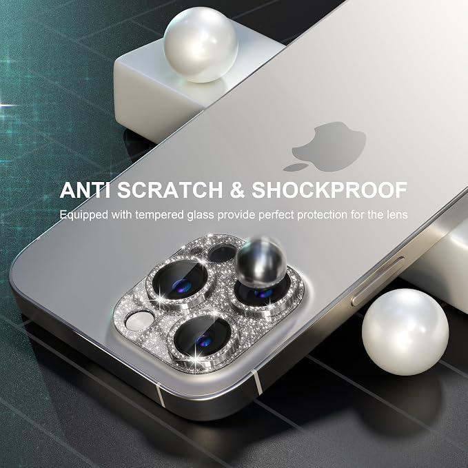 Choiche for iPhone 15 Pro/iPhone 15 Pro Max Camera Lens Protector | Bling Camera Cover with 9H Tempered Glass Lens Screen Protector Metal Ring Decoration Accessories (Glitter-Titanium Natural) - Image 4