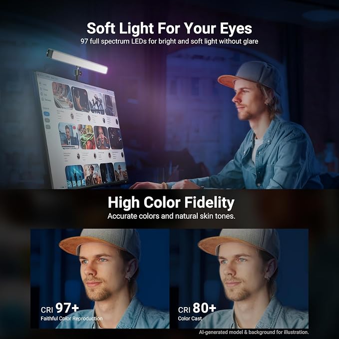 NEEWER Dual Sided RGB LED Streaming Key Light, Smart Desk Lamp Compatible with Alexa Google Assistant for Gaming Video Conference, 16 Million Colors, 2700K-7000K/CRI97+ Studio Tube Lighting, NG01 - Image 3