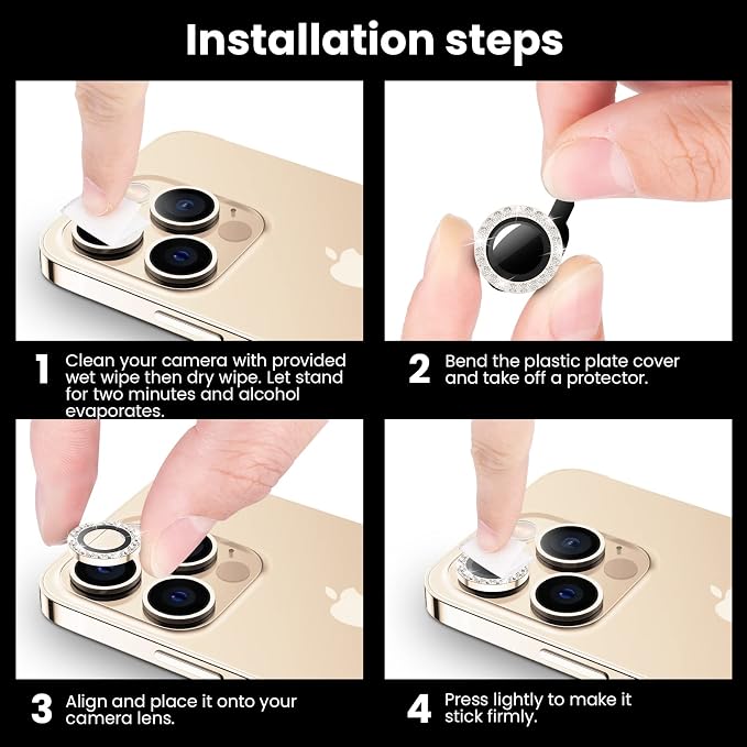 Tensea for iPhone 13 Pro/iPhone 13 Pro Max Camera Lens Protector Bling, Protection Camera Cover Tempered Glass Screen Protector Diamond Metal Individual Ring for 13Pro 6.1" / 13 ProMax 6.7 inch 2021 | Protective Camera Cover Tempered Glass Screen Prote... - Image 7