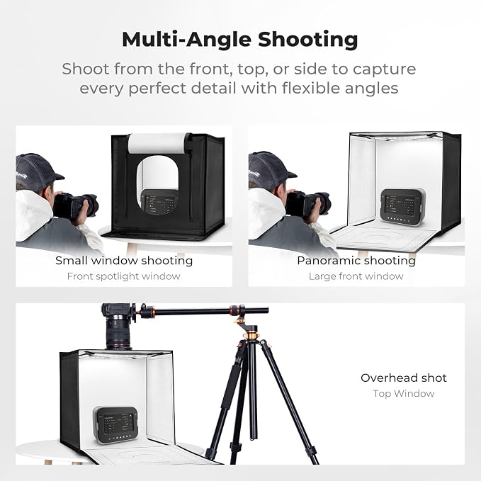 K&F CONCEPT Photo Studio Light Box 20"x20" with 160 CRI 97 LED Lights | Portable Folding Shooting Tent 3000K-5600K Dimmable & 6 Backdrops for Product Photography ZYRY09 - Image 3