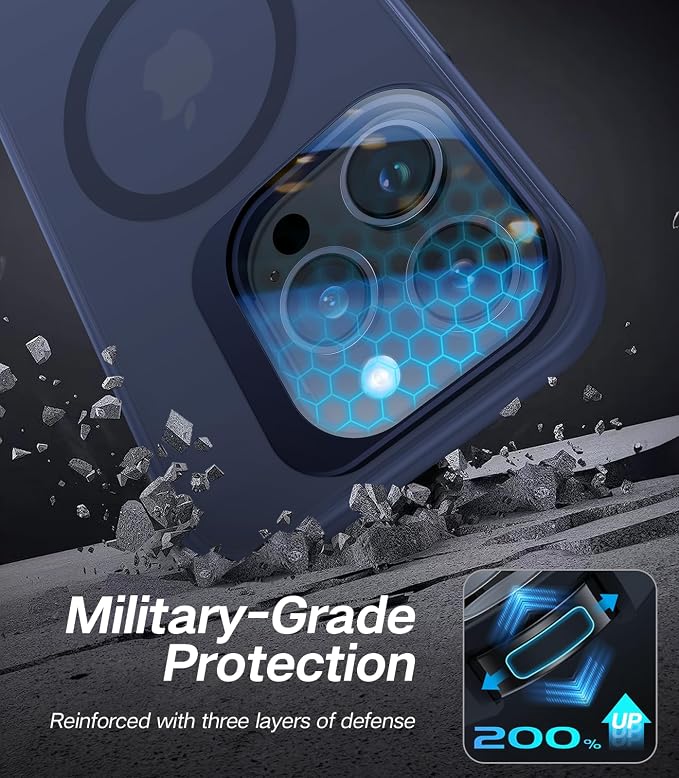 VOFATA for iPhone 14 Pro Case with Camera Cover Stand [Built-in 9H Camera Lens Protector][Fit for Magsafe] Military Grade Shockproof Translucent Matte Magnetic Phone Case 6.1", Blue - Image 5