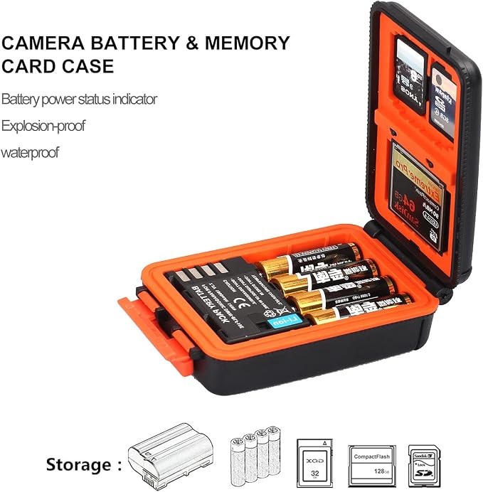 LENSGO Camera Battery Memory Card Case, Memory Card Hard Protector Case Professional Water-Resistant Anti-Shock Camera Battery Storage Box for 2 Camera Batteries 4 SD Cards 2 XQD Cards or 2 CF Cards O - Image 2