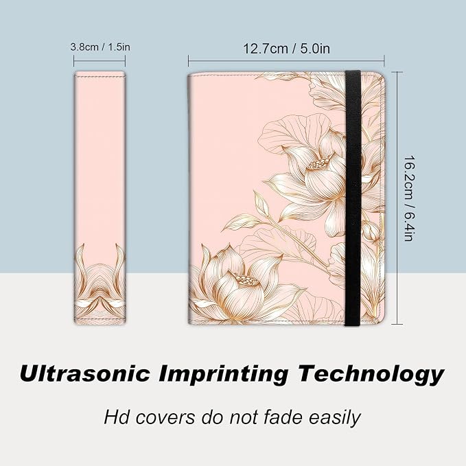 Small Photo Album 4x6, 60 Pockets Holds 120 Photos, Slip-in Pocket Photo Album with Black Elastic Band for Family Wedding Baby Travel Pictures, Pink And Gold Lotus Flower - Image 2
