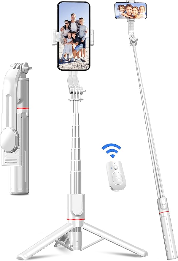 SelfieShow Phone Tripod & Selfie Stick, 41" Extendable Travel Tripod Stand with Detachable Remote, 360 Rotation, Compatible with iPhone/Samsung/GoPro & More (White) by SelfieShow