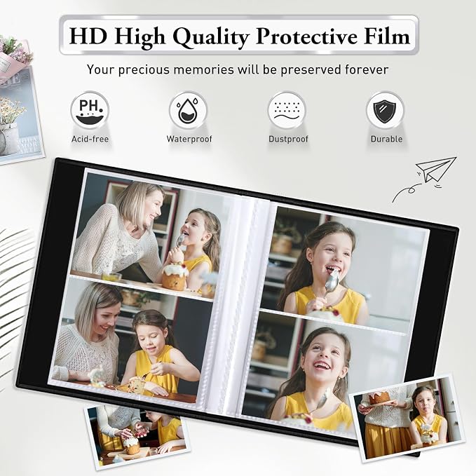Photo Album 4x6,Linen Cover Slide-in Photo Album Book Can Holds 200 4x6 Photos with 50 Black Sheets for Baby Family Pictures Artwork or Postcards Storage (Black) - Image 4