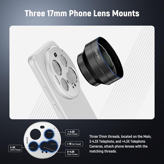 NEEWER 15 Ultra Lens Backplate, Aluminum Alloy 17mm Thread Phone Lens Adapter Holder for Main & Telephoto Cameras, Compatible with Xiaomi 15 Ultra Original Phone Case, PA111 (Silver) - Image 4