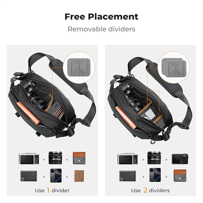 K&F CONCEPT Small Camera Sling Bag Everyday Shoulder Bag | Multifunction Photography Compact Crossbody DSLR Portable Bag, Compatible for Canon/Nikon/Sony, BS10 - Image 3