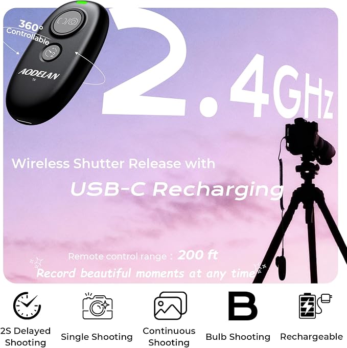 Upgraded Rechargeable USB-C Wireless Camera Shutter Release Remote Control | Compatible with Nikon Z9, Z8, Z6, Z6 II, Z6 III, Z7, Z7 II, Z5, D750, D780, D7500, D7200, D5600, D5300, D850, P1000 - Image 2