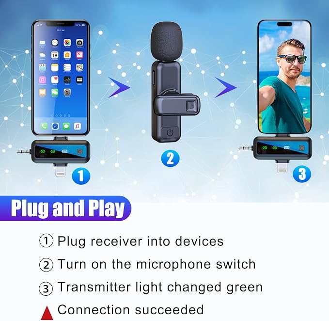 3-in-1 Wireless Lavalier Microphone for iPhone/Android/Camera/PC, Featuring a Rotatable Clip, Mute, Reverb, and Noise Reduction – Ideal for TikTok, YouTube, and Vlogging (3-in-1) - Image 6