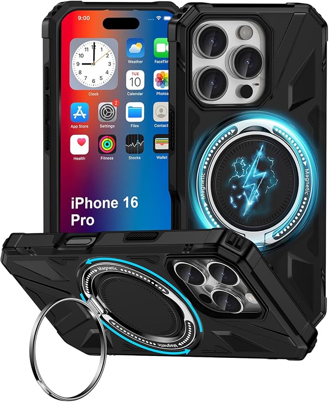 iPhone 16 Pro Case, Magnetic Case with 360° Ring Holder,iPhone 16 Pro Rotatable MagSafe Ring for iPhone 16 Pro Cover Grip Stand Kickstand Military-Grade Shockproof Case for iPhone 16 Pro, 6.3 inch by vifigenmakeyourlifeeasy