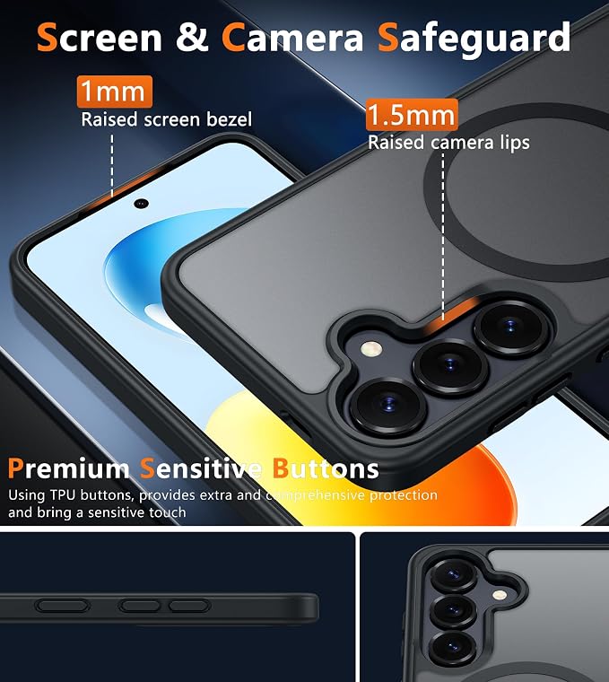 FNTCASE for Samsung Galaxy S25 Case: for Galaxy S24 Cases Magnetic Military Grade Drop Protection Translucent Cell Phone Cover - Slim Durable Shockproof Protective Bumper Cases- 6.2 inches (Black) | Magnetic Phone Cases, 14FT Military Grade Drop Protec... - Image 5