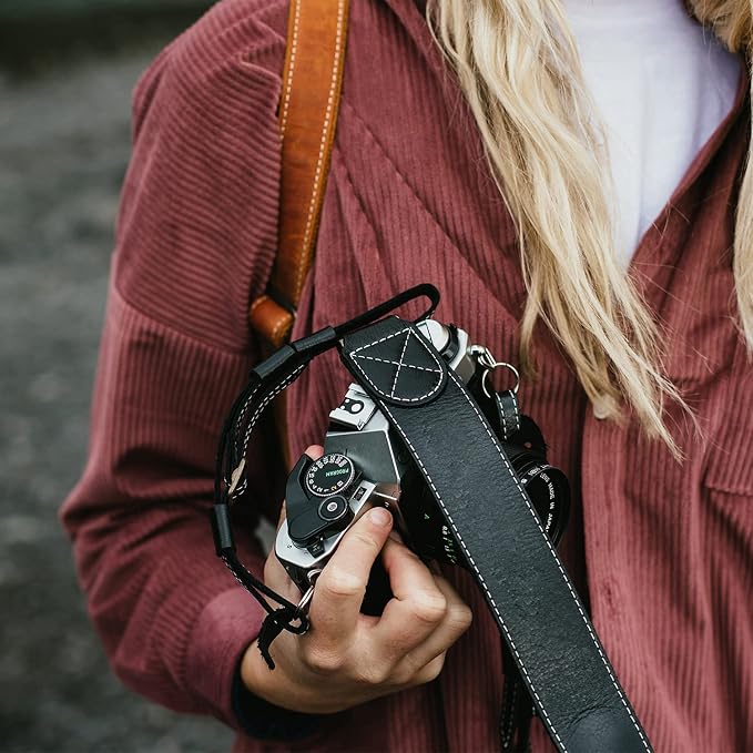 MegaGear Sierra Genuine Full-Grain Leather Camera Strap — Vintage Shoulder & Neck Strap for Canon, Sony, Fuji, Leica, Nikon, Olympus DSLR & Mirrorless — 39-47 in Adjustable, Hand-Stitched, Black - Image 7