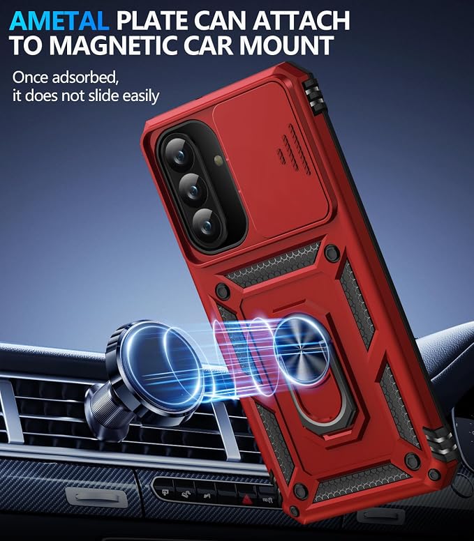 Taisairu for Samsung Galaxy A37 Case/A36 Case with Screen Protector & Slide Camera Lens Cover, Built-in Ring Stand Shockproof Protective Case for Samsung A37 5G Case/Samsung A36 5G Case (Red) - Image 5