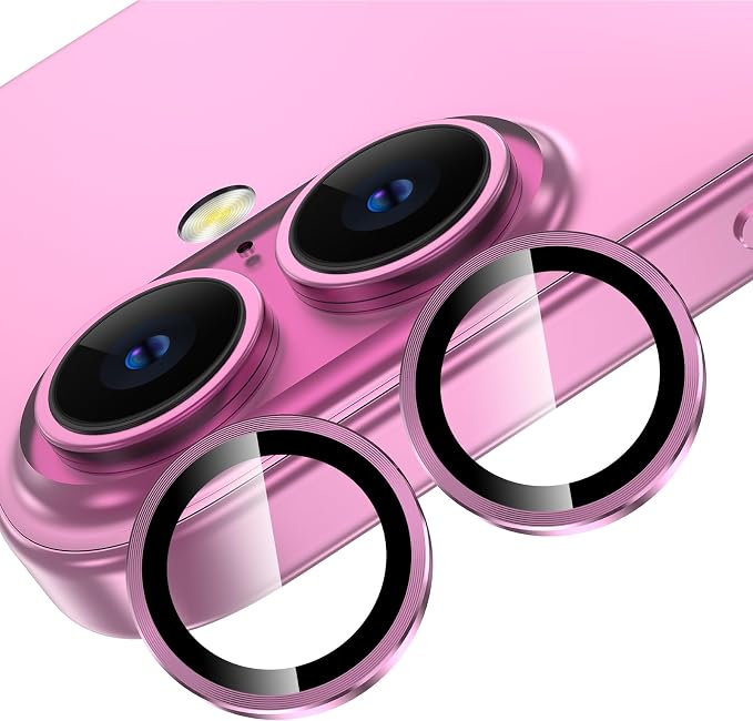 YWXTW for iPhone 16/16 Plus Camera Lens Protector, Individual Anti Scratch Metal Ring Tempered Glass Camera Screen Protector for iPhone 16 Accessories, Case Friendly (Pink) by YWXTW