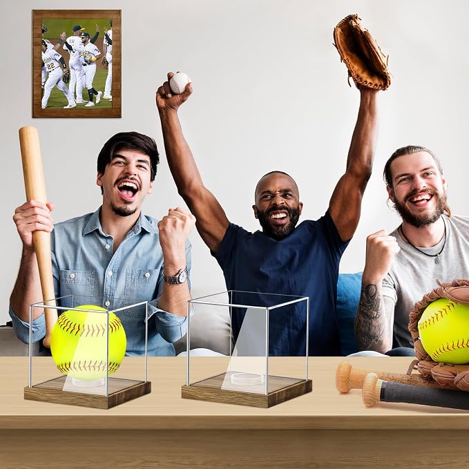 Clear Acrylic Softball Display Case with Wood Base, Memorabilia Stand Cube Holder, Dust Protection Transparent Storage Box for Single Ball Souvenir Softball Collections - Image 4