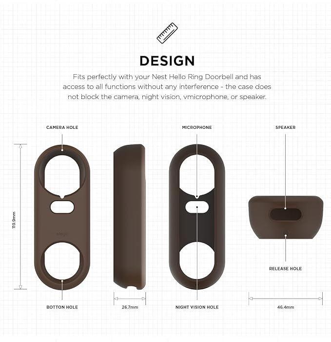 elago Silicone Case for Google Nest Hello Doorbell Cover (Wired) | Full Protection, Night Vision Compatible [US Patent Registered] [Dark Brown] - Image 4