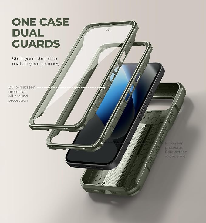 Dexnor for Google Pixel 10a Case with Slide Camera Cover & 2 Front Frames & Built-in Screen Protector & Kickstand, Full-body Shockproof Protective Cover Heavy-duty Rugged Bumper Cases,Army Green(2026) - Image 5
