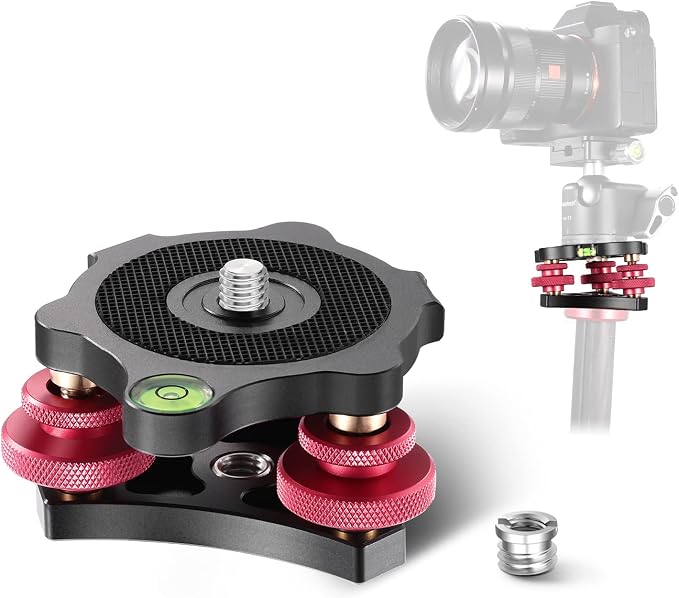 NEEWER Tripod Head Leveling Base Camera Leveler 3 Axis Tri Wheel Head, LP64 | Aircraft Grade Aluminum Alloy, 3/8" Thread, -5° Precise Angle Adjustment, for Macro Panoramic Photography by Neewer