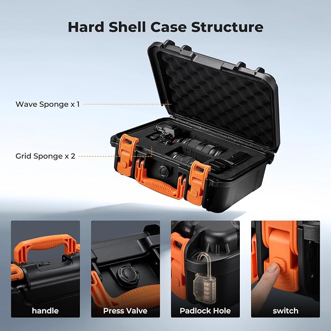 K&F CONCEPT Waterproof Hard Case, IP67 Protective Case with Pre-Scored Foam | Pick & Pluck Foam, Waterproof, Dustproof, Shockproof, HardShell Case for Camera & DJI Drone & Equipment Storage, BC01 - Image 3