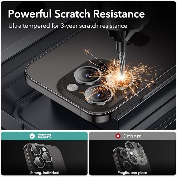 ESR for iPhone 15 Pro Max/15 Pro Camera Lens Protector, 2 Pack, Black | Individual Camera Cover, 9H Tempered Glass, Original Camera Clarity, for iPhone 15 Pro Max/Pro/14 Pro Max/Pro - Image 6
