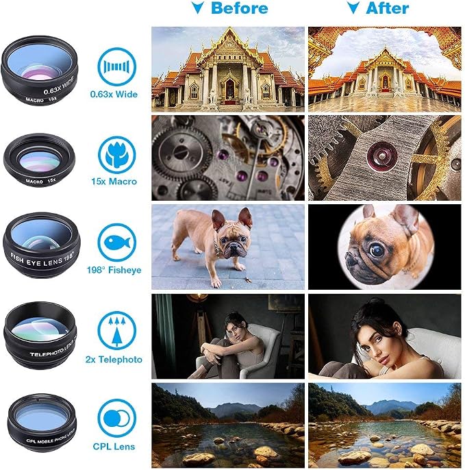 Apexel Phone Camera Lens-Macro Lens+Wide Lens+Fisheye Lens+Telephoto Lens+CPL/Flow/Radial/Star Filter+Kaleidoscope 3/6 Lens 10 in 1 Lens Kit +Remote Shutter for iPhone, Samsung,LG and Most Smartphones - Image 4