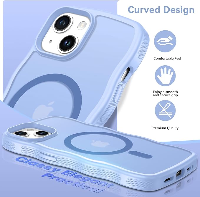 BENTOBEN Magnetic for iPhone 13 Case iPhone 14 Case, Cute Wavy [Full Camera Protection][Compatible with MagSafe] Matte Anti-Slip Bumper Women Girls Boys Protective Cover for 13/14 6.1" Mist Blue - Image 7