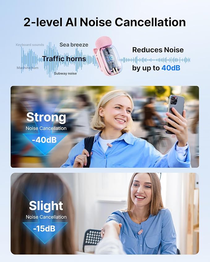 BOYA mini 2 Wireless Lavalier Microphone for iPhone15/16/17 & Android, Pink | AI Noise Cancellation, App Control, 30H Battery Life with Charging Case for Vlogging Interviews and Content Creation - Image 3