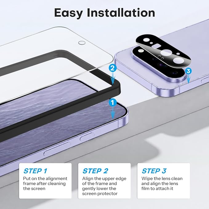 OMOTON 3+2 Pack for Google Pixel 11 Screen Protector 6.3-inch | 3 Tempered Glass Film and 2 Camera Lens Protector with Alignment Framework, Case Friendly (Not for Pixel 11 Pro/ XL) - Image 4