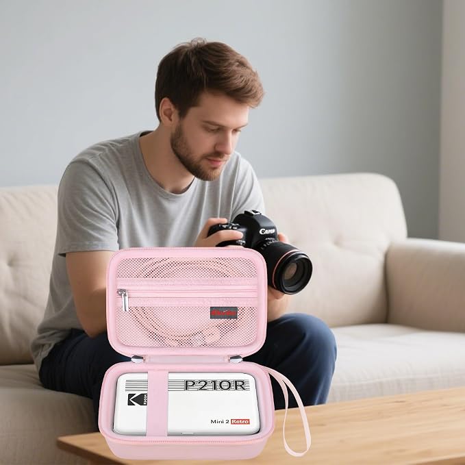 Elonbo Carrying Case for KODAK Mini 2 Retro 2x3 Portable Photo Printer | Bluetooth Smartphone Instant Color Printer Hard Travel Protective Bag, Mesh Pocket fits Cartridge Photo Paper Sheets, Pink - Image 9