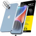 NEW'C 3x for iPhone 14 Plus Screen Protector (6.7 inches)+ 3x Camera Lens Protector, Sensor Protection + Dust Plug - Case Friendly Tempered Glass Film, Ultra Resistant by NEWC