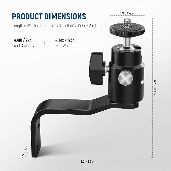 NEEWER 2 Pack E Type Wall Ceiling Mount, Ring Light Wall Mount Bracket with Detachable Ball Head, 5/8" Stud, 1/4" Screw for Flash Strobe Camera Monitor Studio Lighting, Max Load: 4.4lb/2kg, TS007 - Image 7