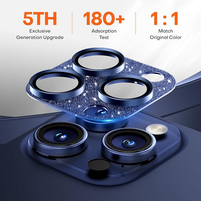 Camera Lens Protector for iPhone 16/15/14 Pro Max & 16/15/14 Pro | Glitter Blue, Aluminum Alloy, 9H+ Glass Camera Cover, Nano Reinforced Adhesive, Anti-Drop, Anti-Scratch, Case Friendly - Image 3
