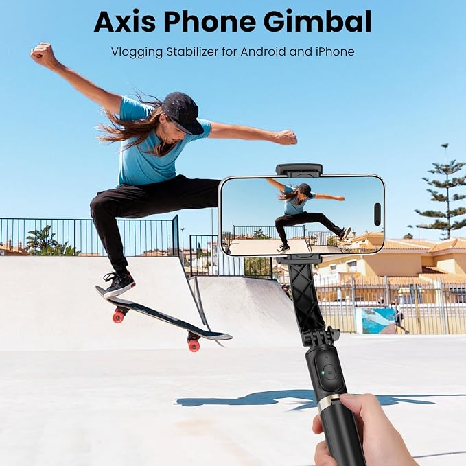 Gimbal Stabilizer for Smartphone, 1-Axis Auto Balance Handheld Gimbal, 360° Rotating Extendable Selfie Stick Tripod, Wireless Remote Control for iPhone Android Travel Vlogging TikTok YouTube - Image 3