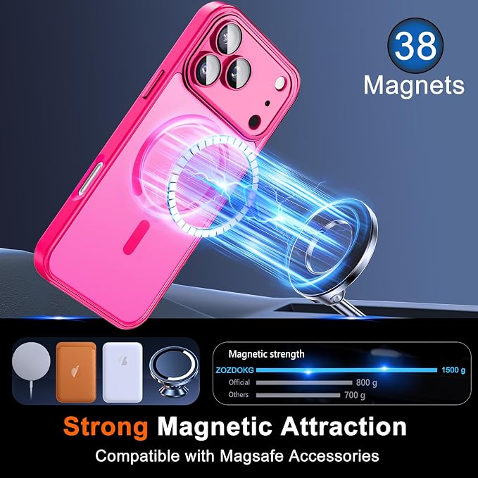 for iPhone 17 Pro Case with Privacy Screen Protector, Hot Pink | Full Camera Protection, Compatible with MagSafe, Magnetic Matte Shockproof Phone Cover for iPhone 17 Pro Women/Girls - Image 3