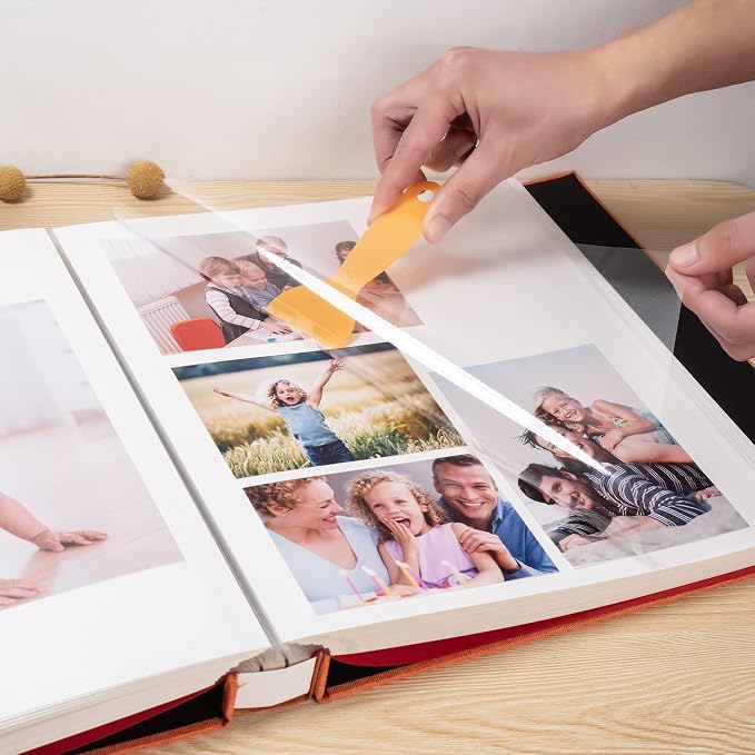 HoneyTolly Large Photo Album Self Adhesive, DIY Scrapbook Album for 600 Photos, 13"x12.6" 120 Pages Linen Cover Memory Book(Orange) - Image 3