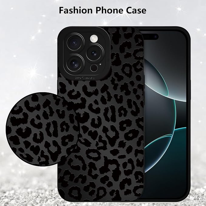 Cute Black Cheetah Print Phone Case for iPhone 16 Pro 6.3" | Aesthetic Leopard Pattern Design Cover Full Camera Lens Protective Shockproof Soft Slim TPU Funda for Men Women Girls - Image 6
