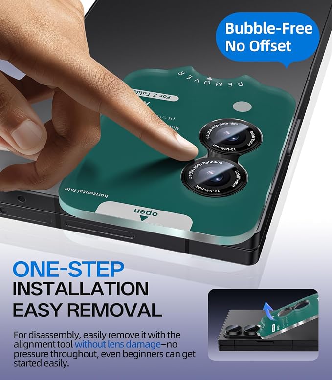 HelloDeere for Samsung Galaxy Z Fold 8 Camera Lens Protector, Military-Grade 9H+ Tempered Glass with AR Optical Tech HD Anti-Glare Anti-Scratch Metal Individual Ring Easy Install Case Friendly, Black - Image 5